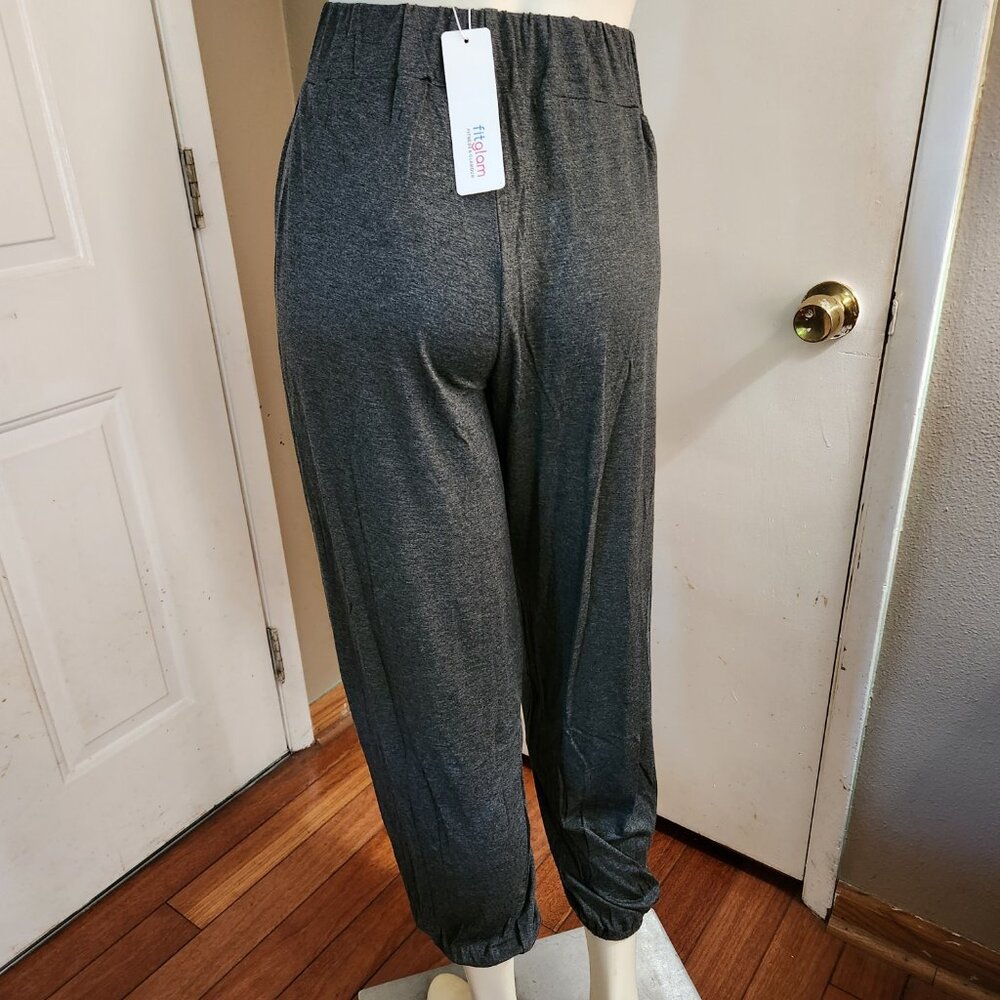 Fit Glam Fitness Pants Full Side Slits Sz S Scrunch Cuffs Exercise Women’s Grey - Picture 3 of 14